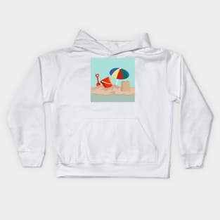 Bucket and Spade Beach Scene Illustration Kids Hoodie